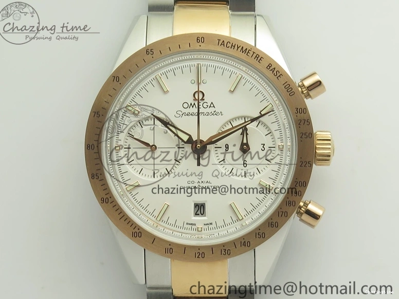 0212 Thermal Speedmaster ’57 Co-Axial SS RG OMF 1:1 Best Edition White Dial On SS RG Bracelet A9300 (Free Leather Strap) 8074